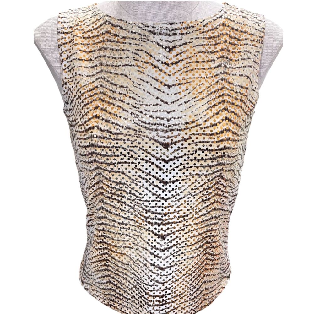 Vintage Catty Sequined Animal Print Tiger Stripe Sleeveless Top Size Small